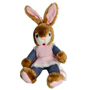 Vtg Russ Berrie Tammy Bunny Rabbit Plush Pink Dress Denim Outfit 15" 1970s
